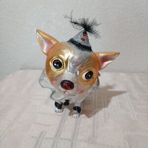 Robert Stanley Hand Blown Glass Clown Chihuahua  Collection Christmas Ornament